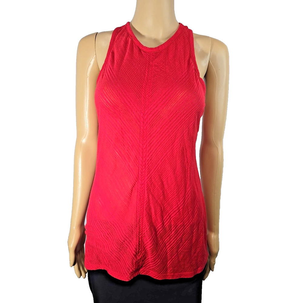 Athleta Small Racerback Tank Top Semi Sheer Red Athleisure Activewear - Picture 2 of 8